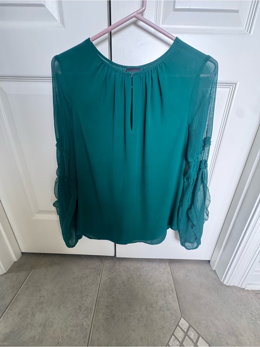 Worthington Green Ruffle-Sleeve Sheer Blouse